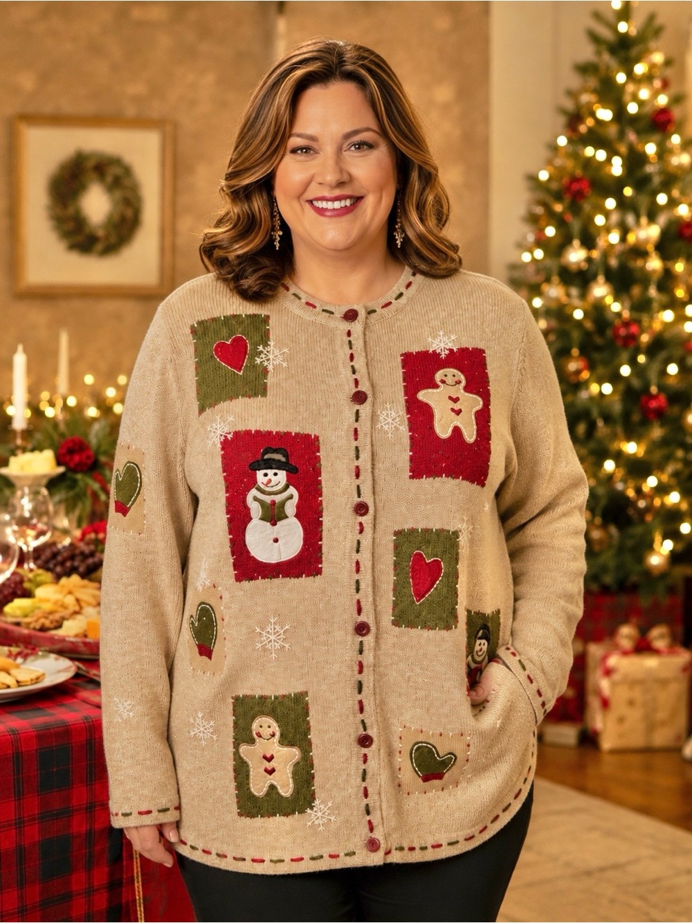 Classic Ugly Christmas Cardigan Woman’s 2X Festive Holiday Croft and Barrow